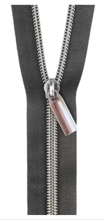 Black #5 Nylon Gunmetal Coil Zippers: 3 Yards with 9 Pulls