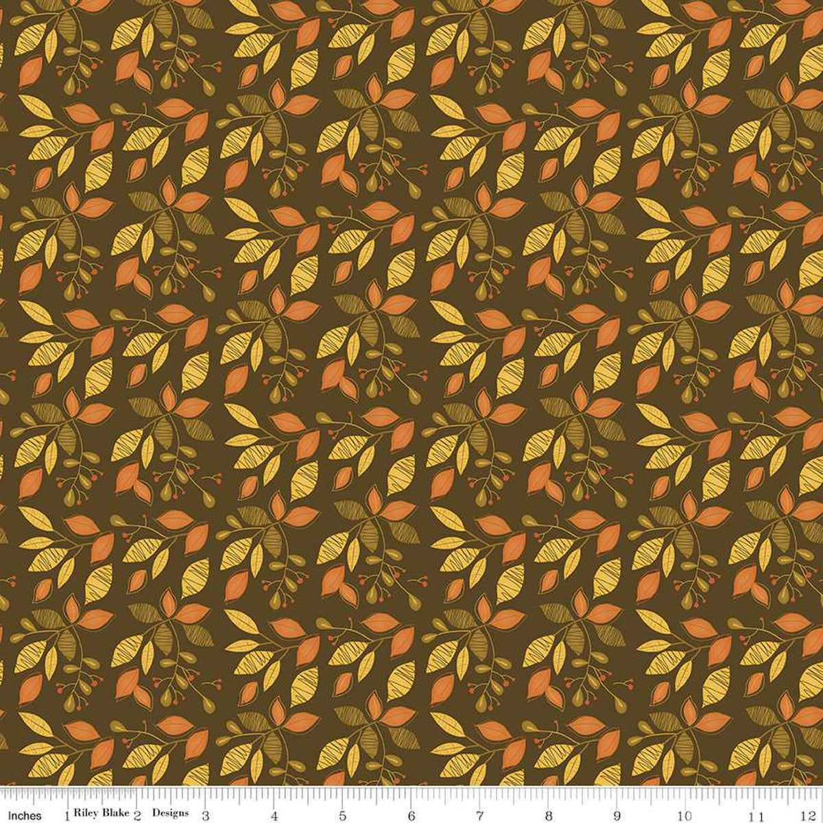 Adel in Autumn by Sandy Gervais for Riley Blake Designs is great for quilting, apparel and home decor. This print features tossed sprigs of leaves. Sold by the 1/2 yard. Fabric will be cut in one continuous piece unless the customer notes otherwise. 100% cotton Width: 43"/44"