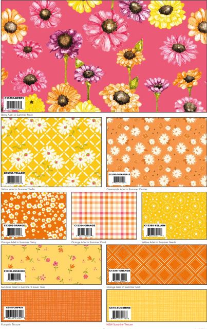 This Fat Quarter precut bundle includes 28 pieces from the Adel in Summer collection by Sandy Gervais for Riley Blake Designs. C610 Texture basics are not included in the bundle. 100% cotton Width: 18" x 22" Expected in May 2023.