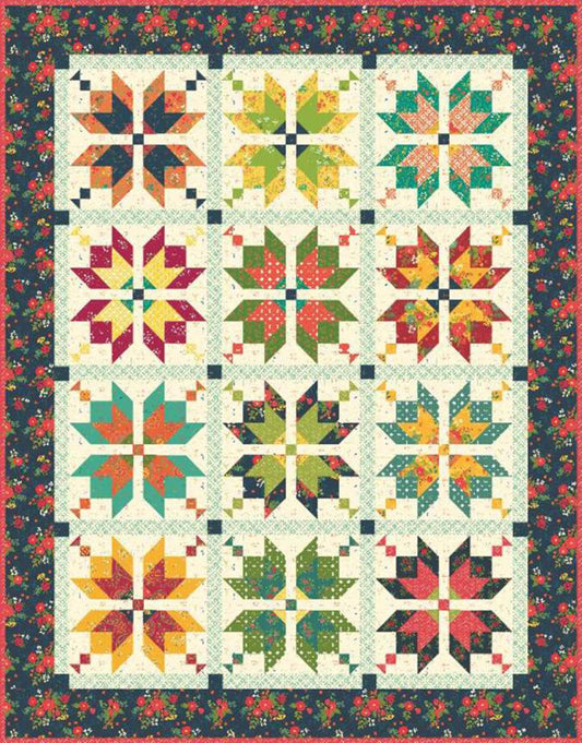 The Aster Quilt by Heather Peterson of Anka's Treasures is fat quarter friendly and features 12 pieced blocks set with sashing and posts. Finished size is 59 1/2" x 75 1/2".