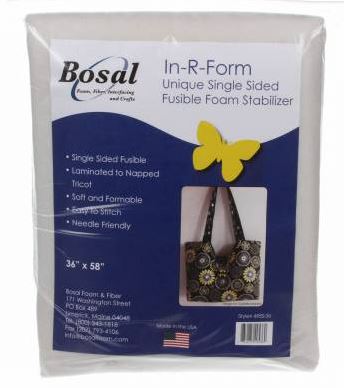 Bosal's In-R-Form Single Sided Stabilizer is laminated to a soft, fusible foam. This soft foam is easy to work with and to sew with either a machine or by hand. Use In-R-Form Single Sided Fusible Foam Stabilizer to add body to quilts, handbags, and other homemade crafts. Each package contains one 36in x 58in piece of In-R-Form Single Sided Fusible Foam Stabilizer. Non-Woven Fusible Weight: Heavy Single Sided Washing/Drying instructions: Follow Fabric Care instructions Made in USA Icon Made in USA