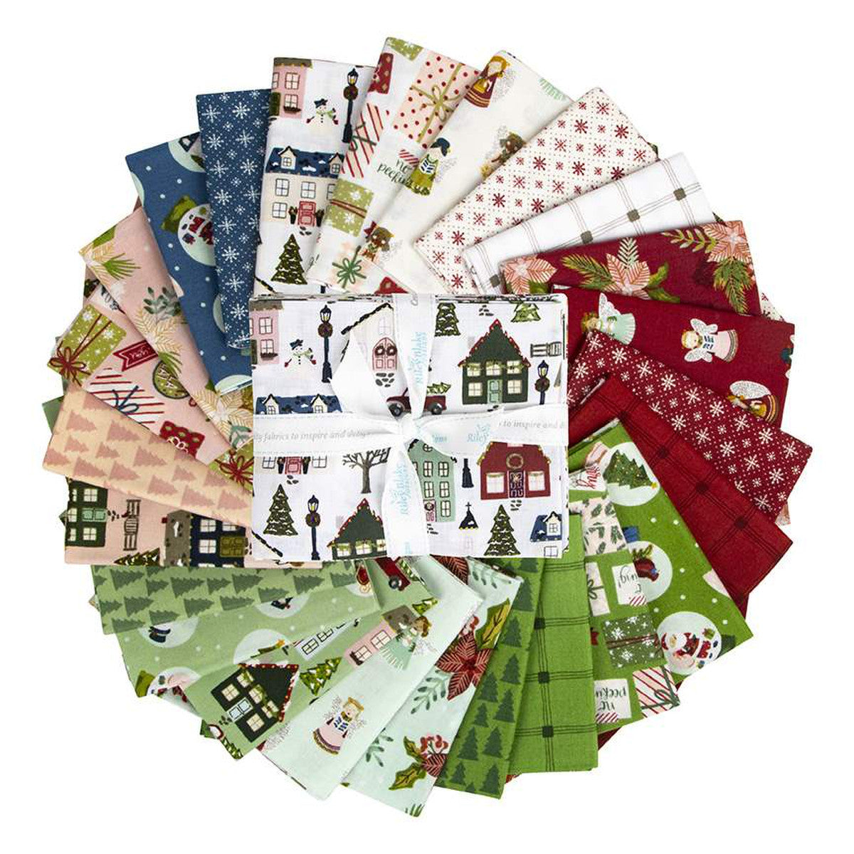 This Fat Quarter precut bundle includes 24 pieces from the Christmas Village collection by Katherine Lenius for Riley Blake Designs. 100% cotton Width: 18" x 22"
