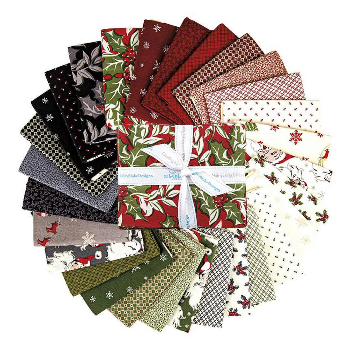 This Fat Quarter precut bundle includes 29 pieces from the Christmas at Buttermilk Acres collection by Stacy West of Buttermilk Basin Design Co. for Riley Blake Designs. 100% cotton Width: 18" x 22"