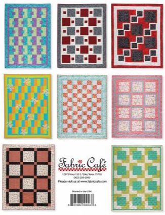 Fabric Cafe easy peasy 3 yard quilts book- 8 fast and fun lap quilts using only 3 yards of fabric Simply take one-yard cuts of each of three fabrics and piece a beautiful quilt top with binding and borders Includes an Assembly diagram and step-by-step directions and enlarging instructions for Twin and Queen or King toppers. Pages: 20 Author: Donna Robertson Publish Date: 2020 Dimensions: 11in x 8.5in x 0.06in Softcover
