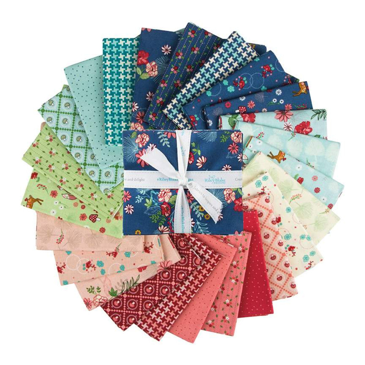 This Fat Quarter precut bundle includes 24 pieces from the Enchanted Meadow collection by Beverly McCullough for Riley Blake Designs. 100% cotton Width: 18" x 22"