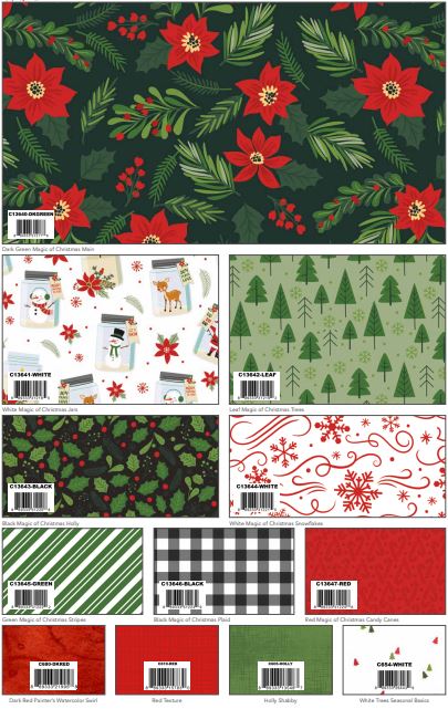 This Fat Quarter precut bundle includes 24 pieces from The Magic of Christmas collection by Lori Whitlock for Riley Blake Designs. 100% cotton Width: 18" x 22" Expected in June 2023.