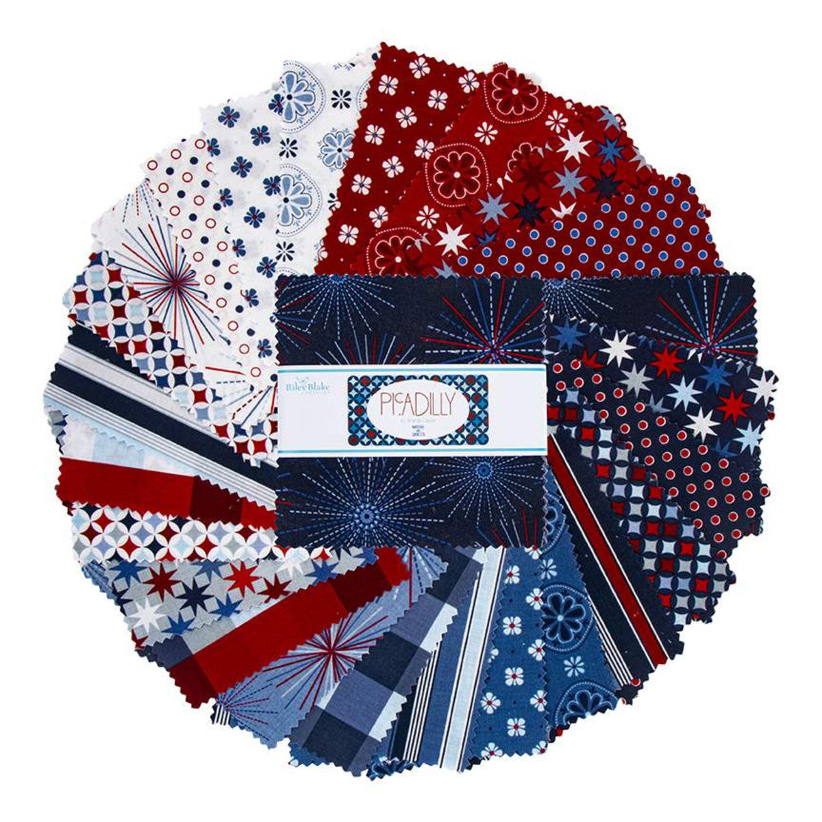 This 5" Stacker precut bundle includes 42 pieces from the Picadilly collection by Amanda Castor of Material Girl Quilts for Riley Blake Designs. Each print will be included 1-2 times in the bundle. 100% cotton Width: 5" x 5"