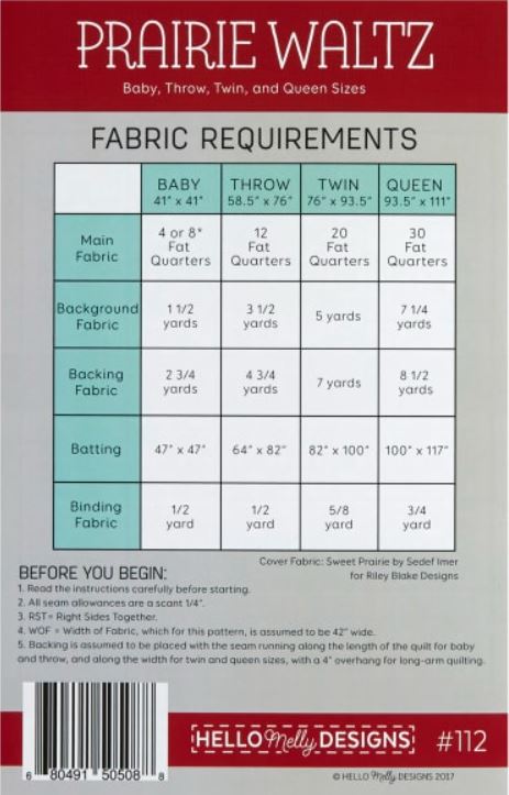 The Prairie Waltz Quilt by Melanie Collette of Hello Melly Designs features a beautiful rendition of classic blocks. Pattern includes instructions for baby, throw, twin and queen sizes. Finished size of featured quilt is 58 1/2" x 76".