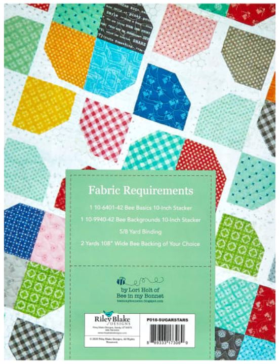 The Sugar Stars Quilt by Lori Holt of Bee in my Bonnet is 10-inch Stacker friendly. The quilt uses two 10-inch stackers to create a pieced floral design. Finished size is 60" x 80".