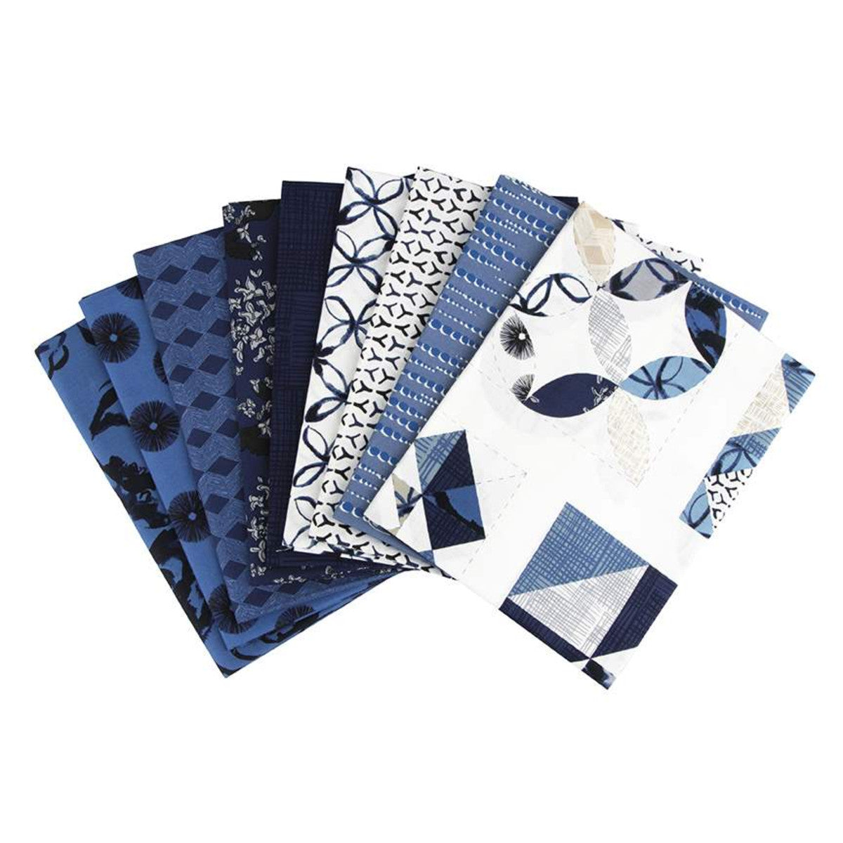 This 1-Yard precut bundle includes a 1-yard piece of each print in the blue colorway (C11320-BLUE, C11321-WHITE, C11322-NAVY, C11323-NAVY, C11324-NAVY, C11325-BLUE, C11326-WHITE, C11327-COASTAL, CH11328-CALM) from the Water Mark collection by Tammie Green for Riley Blake Designs for a total of 9 yards. 100% cotton Width: 43"/44"