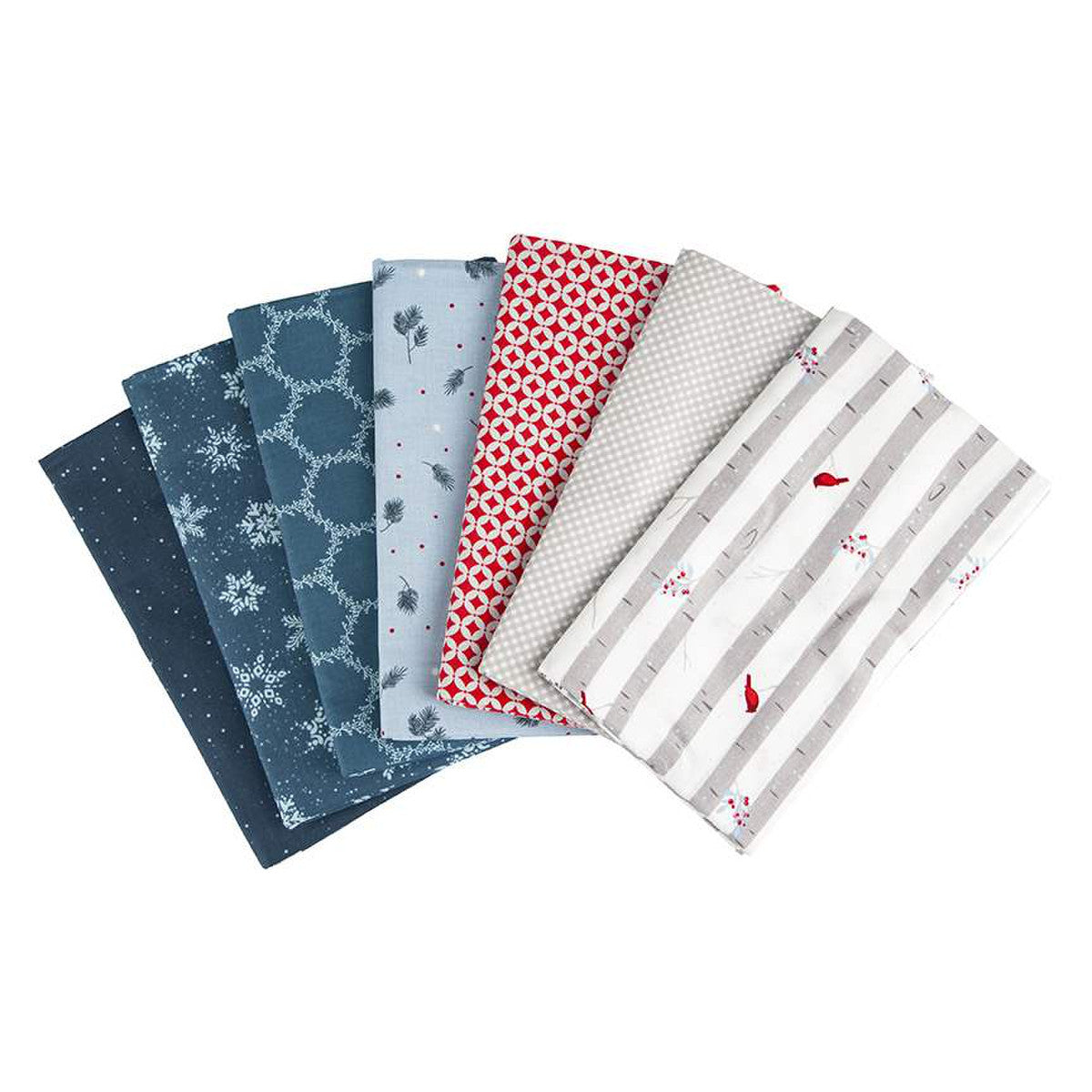 This 1-Yard precut bundle includes a 1-yard piece of each print in the gray colorway (C10710-GRAY, C10711-SKY, C10712-COLONIAL, C10713-COLONIAL, C10714-GRAY, C10715-GRAY, C10716-MIDNIGHT) from the Winterland collection by Amanda Castor for Riley Blake Designs for a total of 7 yards. 100% cotton Width: 43"/44"