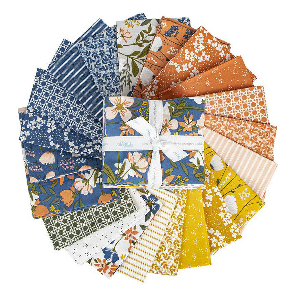 This Fat Quarter precut bundle includes 21 pieces from the With a Flourish collection by Simple Simon and Company for Riley Blake Designs. 100% cotton Width: 18" x 22"