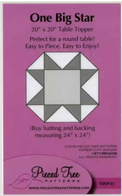 One Big Star table topper pattern card