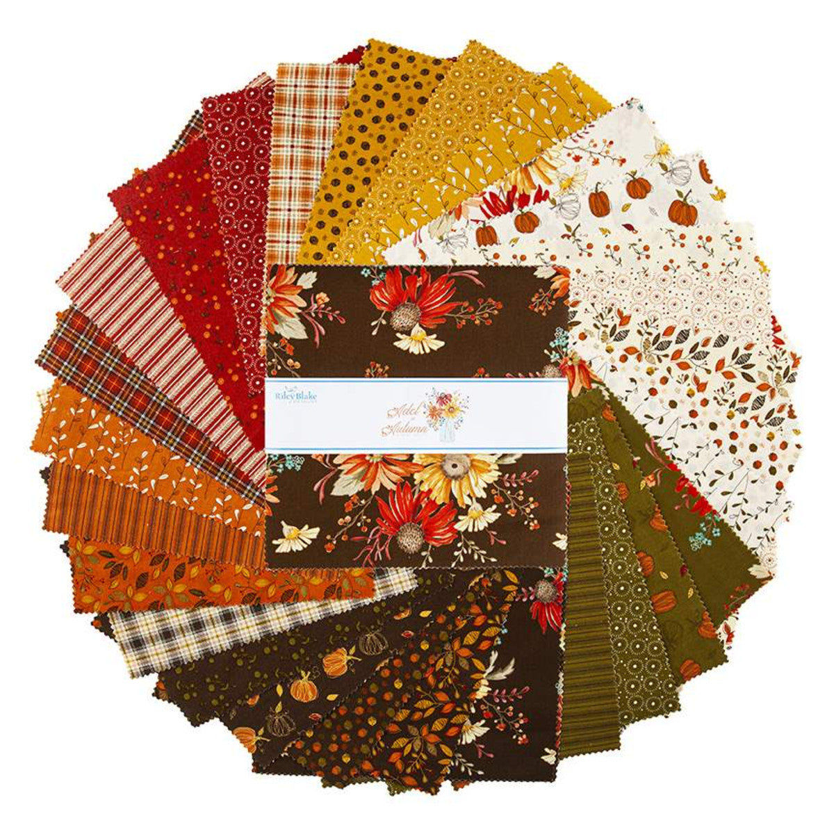 This 10" Stacker precut bundle includes 42 pieces from the Adel in Autumn collection by Sandy Gervais for Riley Blake Designs. Each print will be included 1-2 times in the bundle.  100% Cotton  Width: 10" x 10"