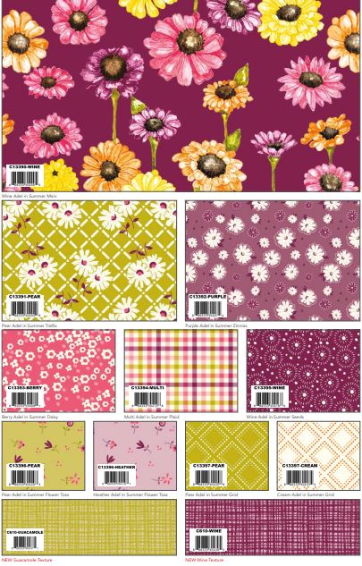 This Fat Quarter precut bundle includes 28 pieces from the Adel in Summer collection by Sandy Gervais for Riley Blake Designs. C610 Texture basics are not included in the bundle.  100% cotton  Width: 18" x 22"  Expected in May 2023.