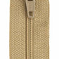 This pre-shrunk, split-resistant coil zipper has a flat covered back so that it is smooth against the skin. The covered back so that the zipper is smooth against the polyester tape so that it is split resistant, and the zipper does not need to be preshrunk!  Color: Brown Length: 20in Tape Content: Polyester