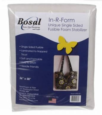 Bosal's In-R-Form Single Sided Stabilizer is laminated to a soft, fusible foam. This soft foam is easy to work with and to sew with either a machine or by hand. Use In-R-Form Single Sided Fusible Foam Stabilizer to add body to quilts, handbags, and other homemade crafts. Each package contains one 36in x 58in piece of In-R-Form Single Sided Fusible Foam Stabilizer.  Non-Woven Fusible Weight: Heavy Single Sided Washing/Drying instructions: Follow Fabric Care instructions   Made in USA Icon Made in USA
