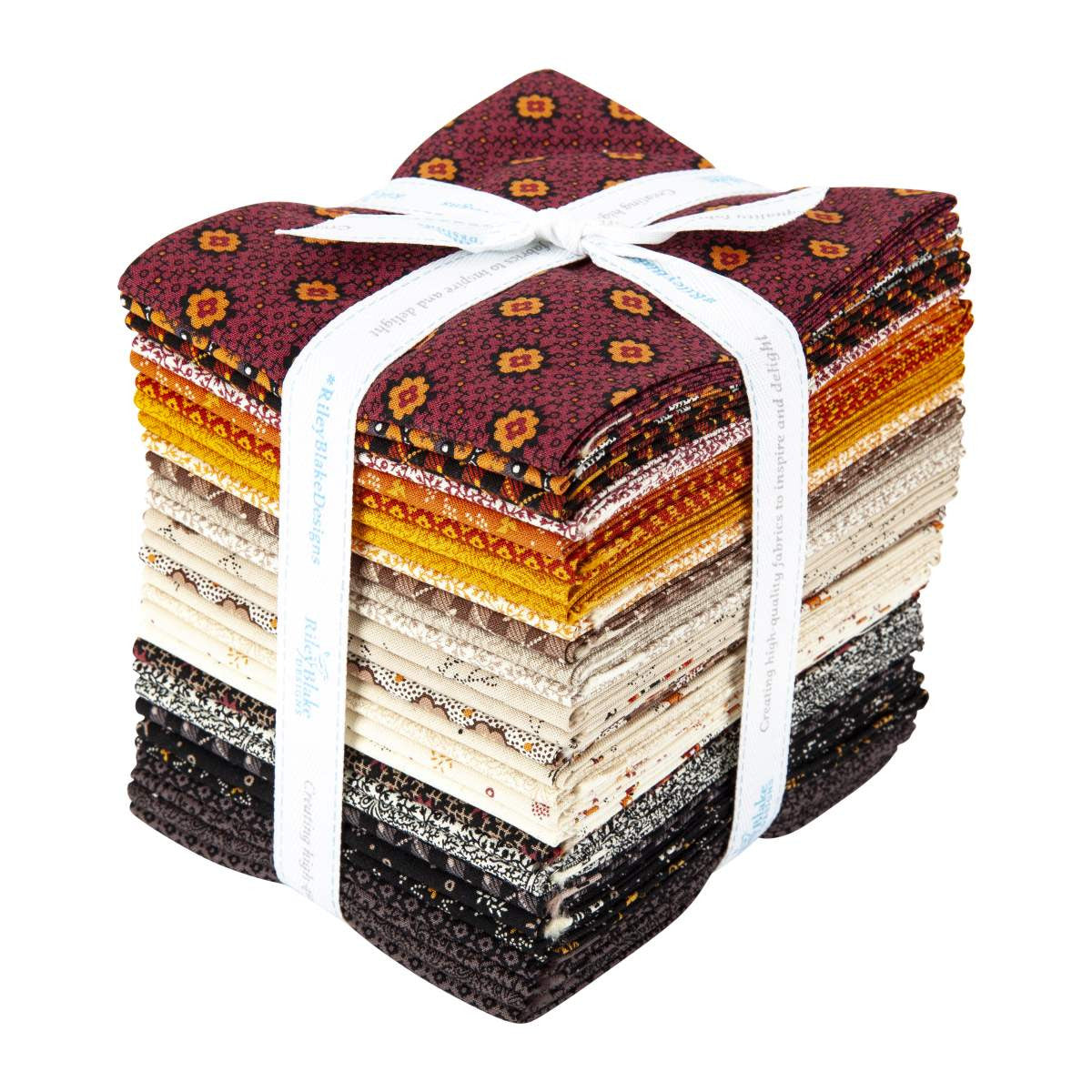 This Fat Quarter precut bundle includes 29 pieces from the Bountiful Autumn collection by Stacy West of Buttermilk Basin Design Co. for Riley Blake Designs.  100% cotton  Width: 18" x 22"