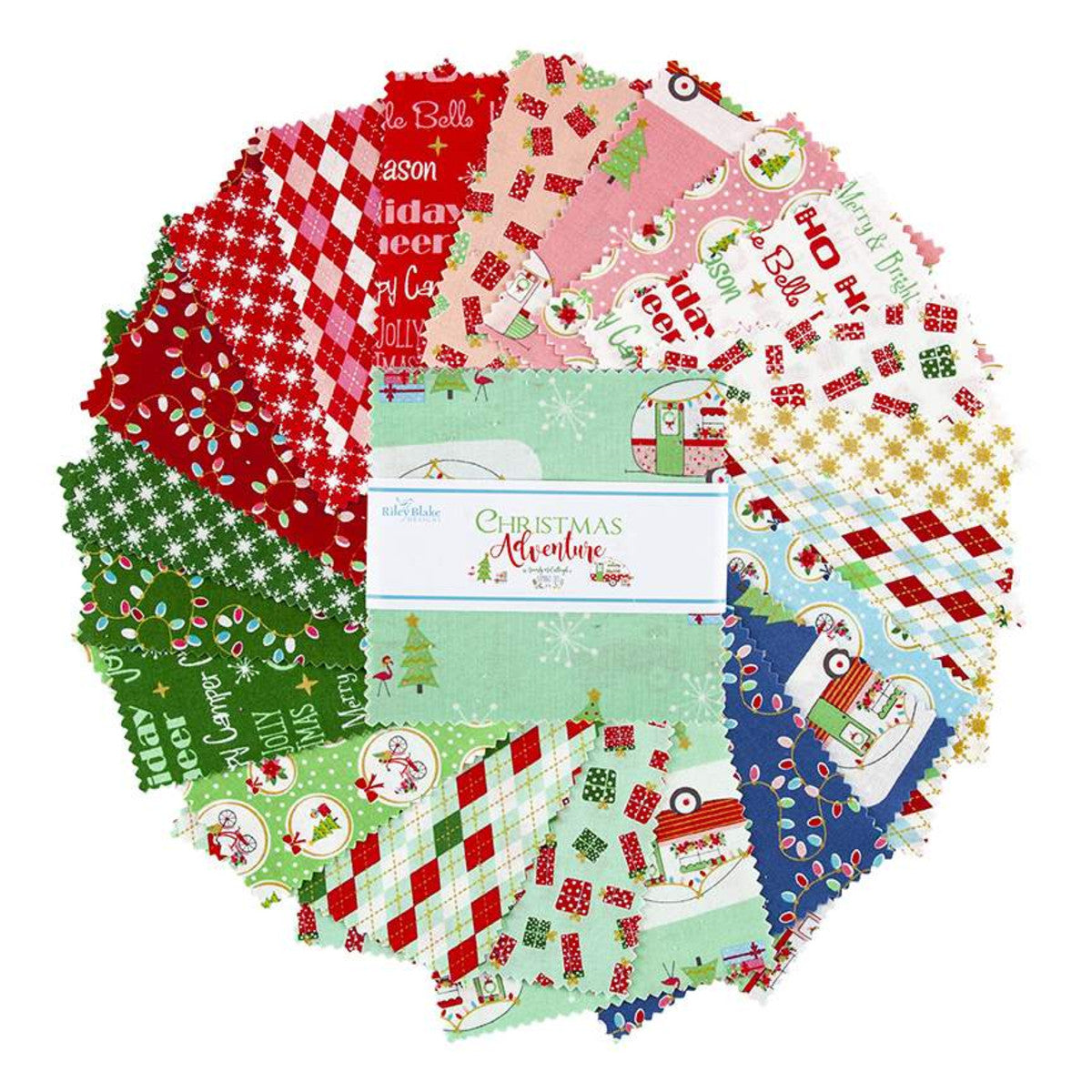 This 5" Stacker precut bundle includes 42 pieces from the Christmas Adventure collection by Beverly McCullough of Flamingo Toes for Riley Blake Designs. Each print will be included 2 times in the bundle.  100% cotton  Width: 5" x 5"
