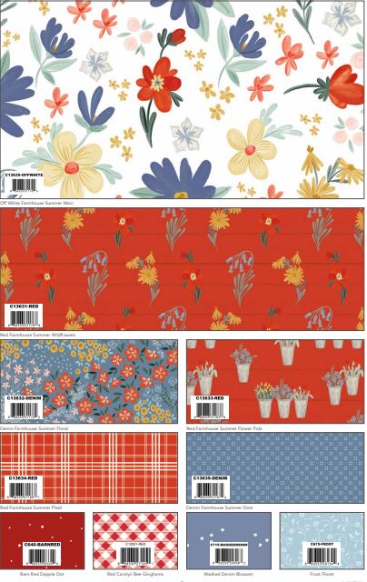 This Fat Quarter precut bundle includes 18 pieces from the Farmhouse Summer collection by Echo Park Paper Co. for Riley Blake Designs.  100% cotton  Width: 18" x 22"  Expected in June 2023.