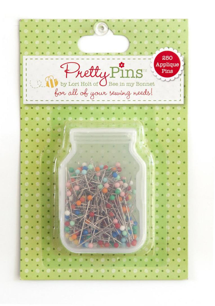 This package of Applique Pretty Pins™ by Lori Holt of Bee in my Bonnet includes 250 colorful pins and comes in a cute little plastic mason jar container! These pins are shorter, so they are perfect for applique. Put some whimsy and fun into your quilting by using these Pretty Pins!