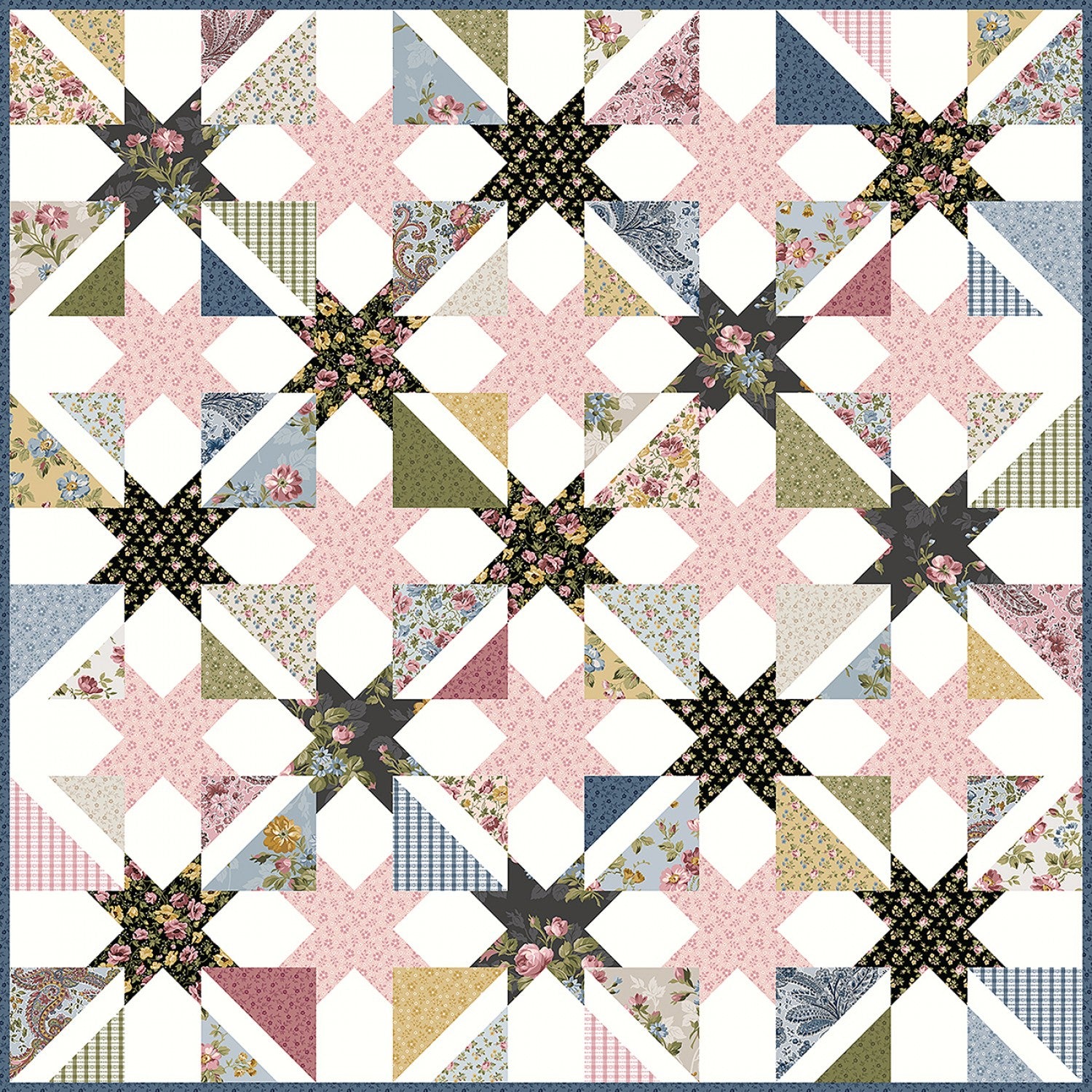 The Midnight Garden Quilt by Gerri Robinson of Planted Seed Designs is fat quarter friendly and features a pieced block with two different post and sashing variations. Finished size is 56" x 56".