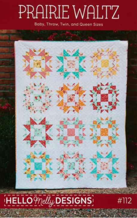The Prairie Waltz Quilt by Melanie Collette of Hello Melly Designs features a beautiful rendition of classic blocks. Pattern includes instructions for baby, throw, twin and queen sizes. Finished size of featured quilt is 58 1/2" x 76".