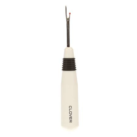 The slim tip slips under the threads and easily cuts threads on fabrics or button holes. Includes a non-slip screw-on handle. Use for ripping out seams, basting threads and cutting thread under buttons.  Color: White Made of: Plastic and Metal Use: Seam Ripper Included: One Seam Ripper