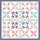 The Starry Meadow Quilt by Beverly McCullough of Flamingo Toes features quadrants of pieced star blocks with sashing between the quadrants and is fat quarter friendly. Finished size is 84" x 84".  Fabric featured in quilt Enchanted Meadow by Beverly McCullough.