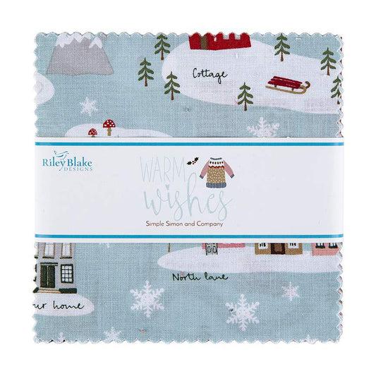 This 5" Stacker precut bundle includes 42 pieces from the Warm Wishes collection by Simple Simon and Company for Riley Blake Designs. Each print will be included 2 times in the bundle.  100% cotton  Width: 5" x 5"