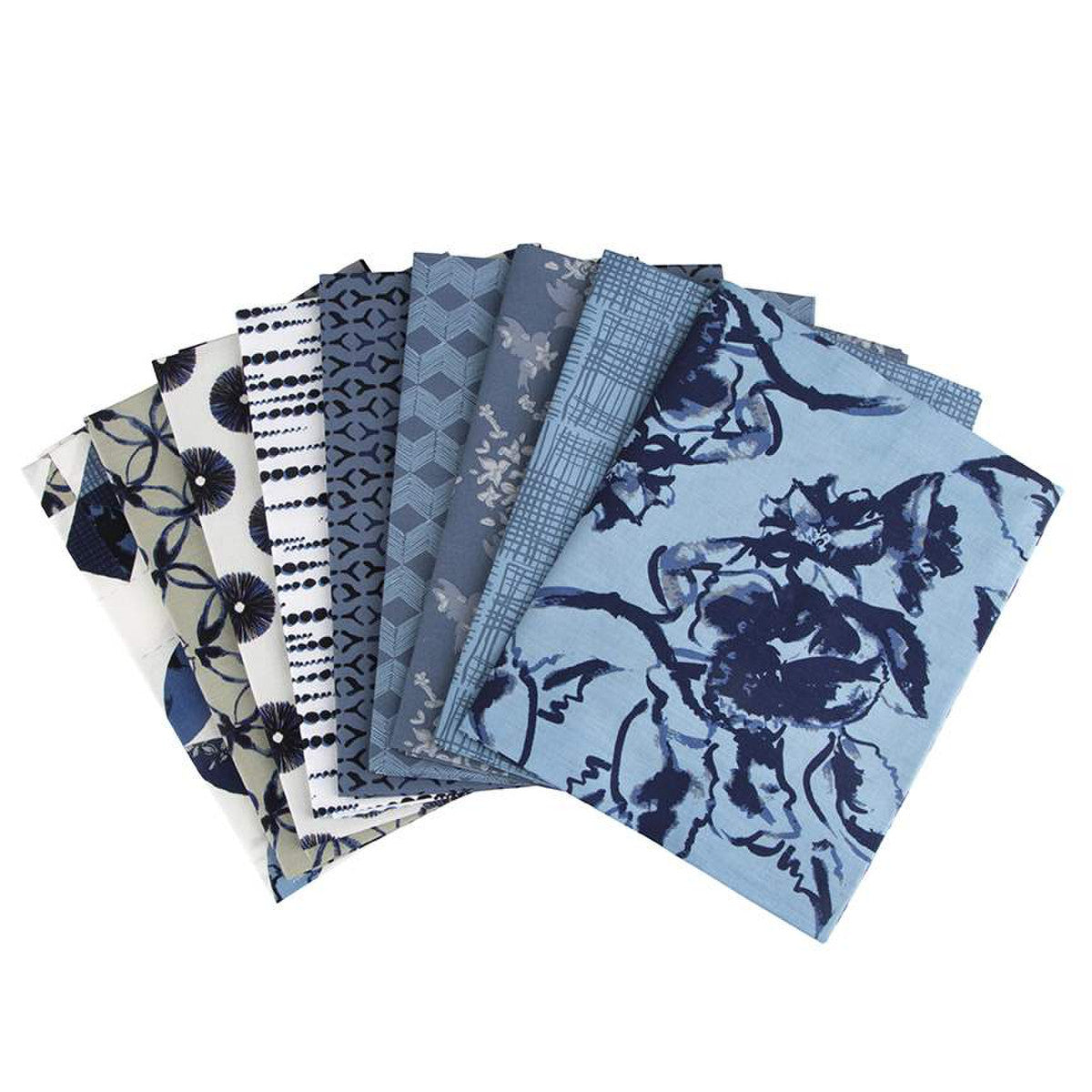 This 1-Yard precut bundle includes a 1-yard piece of each print in the blue colorway (C11320-LTBLUE, C11321-WARMGRAY, C11322-COASTAL, C11323-COASTAL, C11324-COASTAL, C11325-WHITE, C11326-COASTAL, C11327-WHITE, CH11328-CALM) from the Water Mark collection by Tammie Green for Riley Blake Designs for a total of 9 yards.  100% cotton  Width: 43"/44"